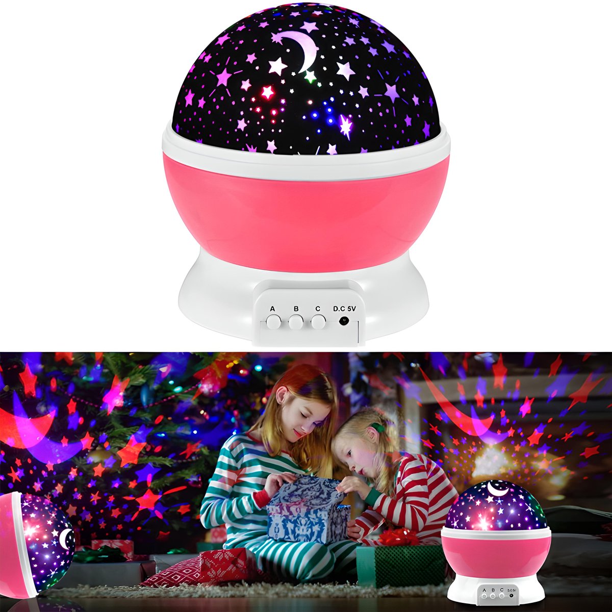 TG56632-2 LAMPKA NOCNA PROJEKTOR GWIAZD NIEBA OBROTOWA 360  RÓŻ