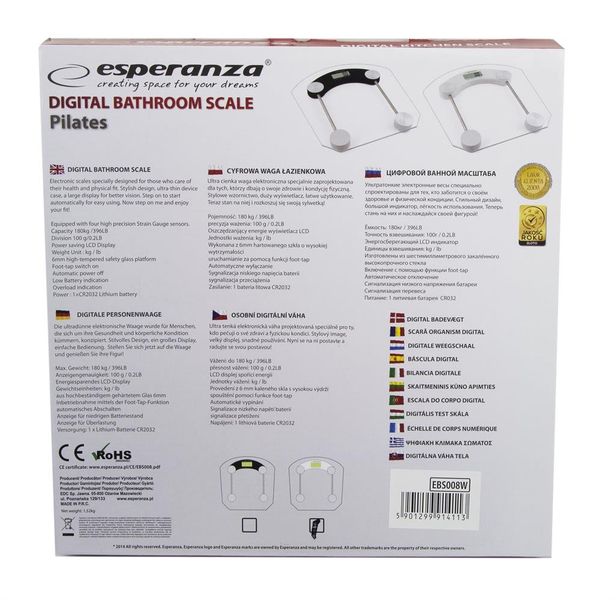 ES30B PILATES WAGA LAZIENKOWA SZKLANA BIAŁA
