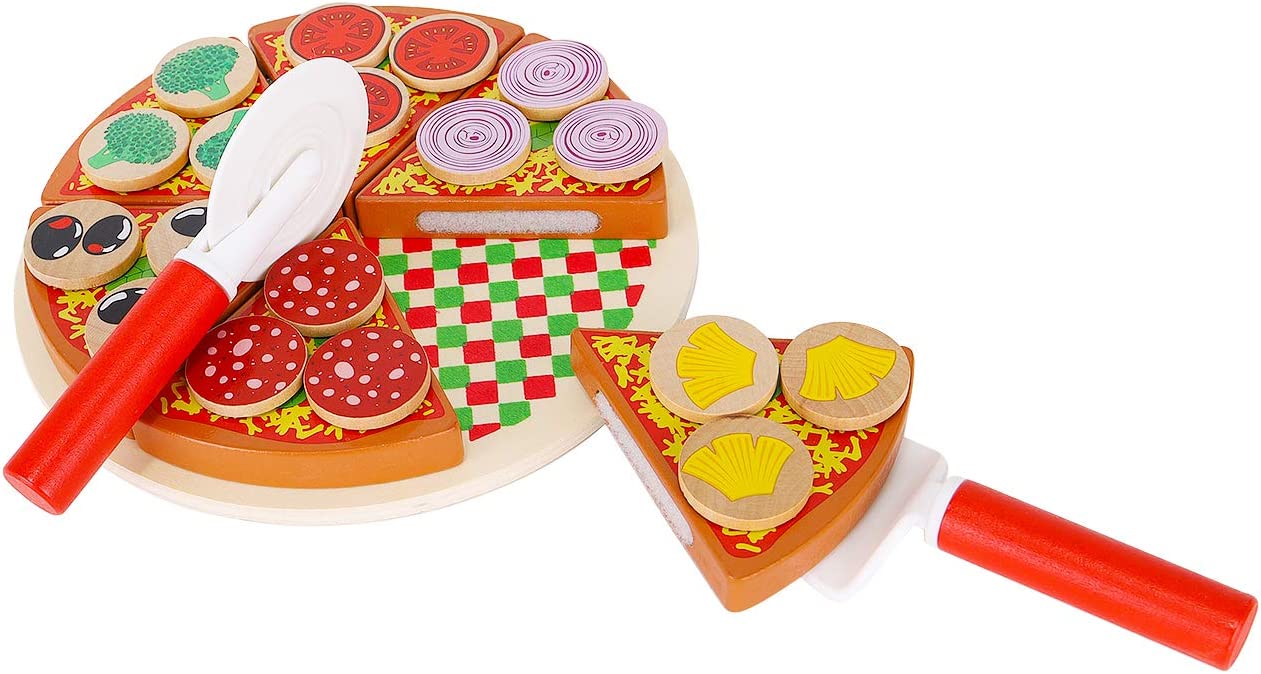 TG50033 DREWNIANA PIZZA DO KROJENIA UKŁADANKA NA RZEP RZEPY AKCESORIA NÓŻ