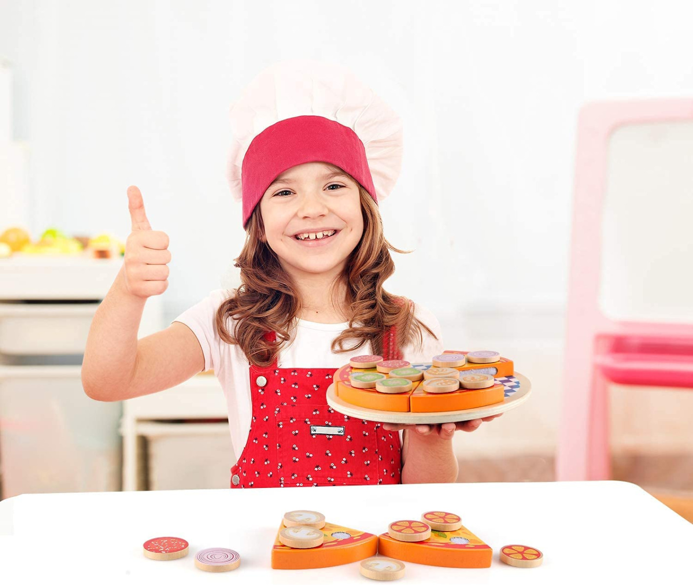 TG50033 DREWNIANA PIZZA DO KROJENIA UKŁADANKA NA RZEP RZEPY AKCESORIA NÓŻ