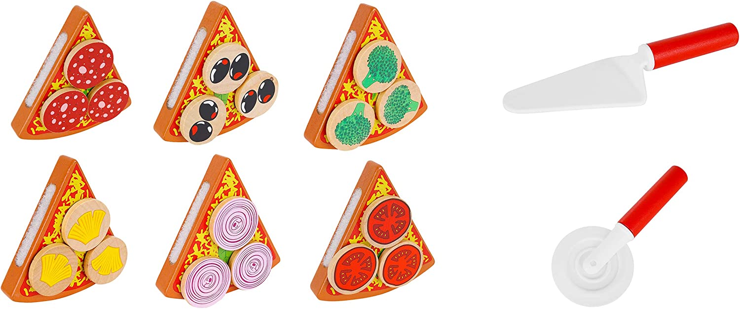 TG50033 DREWNIANA PIZZA DO KROJENIA UKŁADANKA NA RZEP RZEPY AKCESORIA NÓŻ