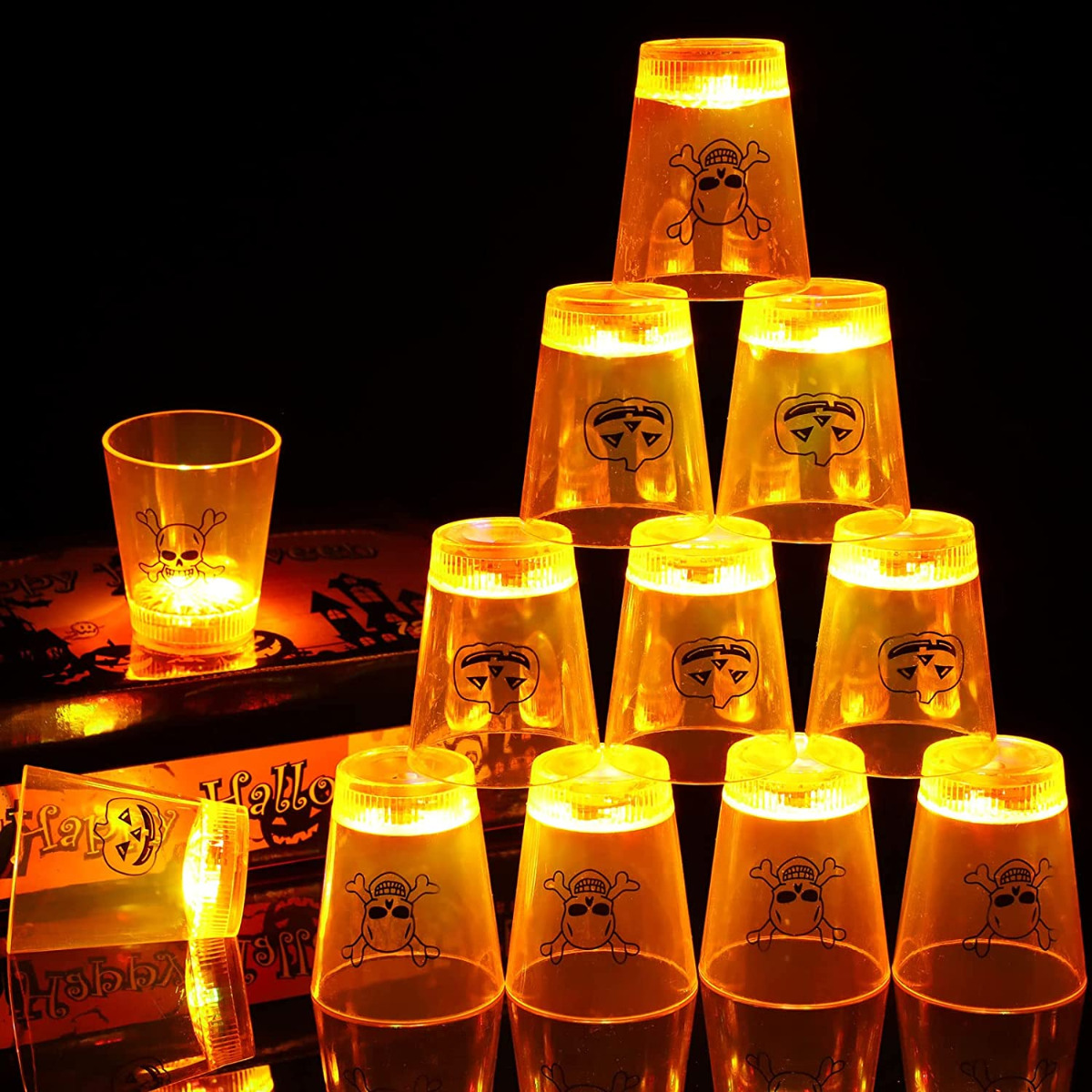 TG66287 KIELISZEK NA HALLOWEEN ŚWIECĄCY LED CZASZKA DYNIA