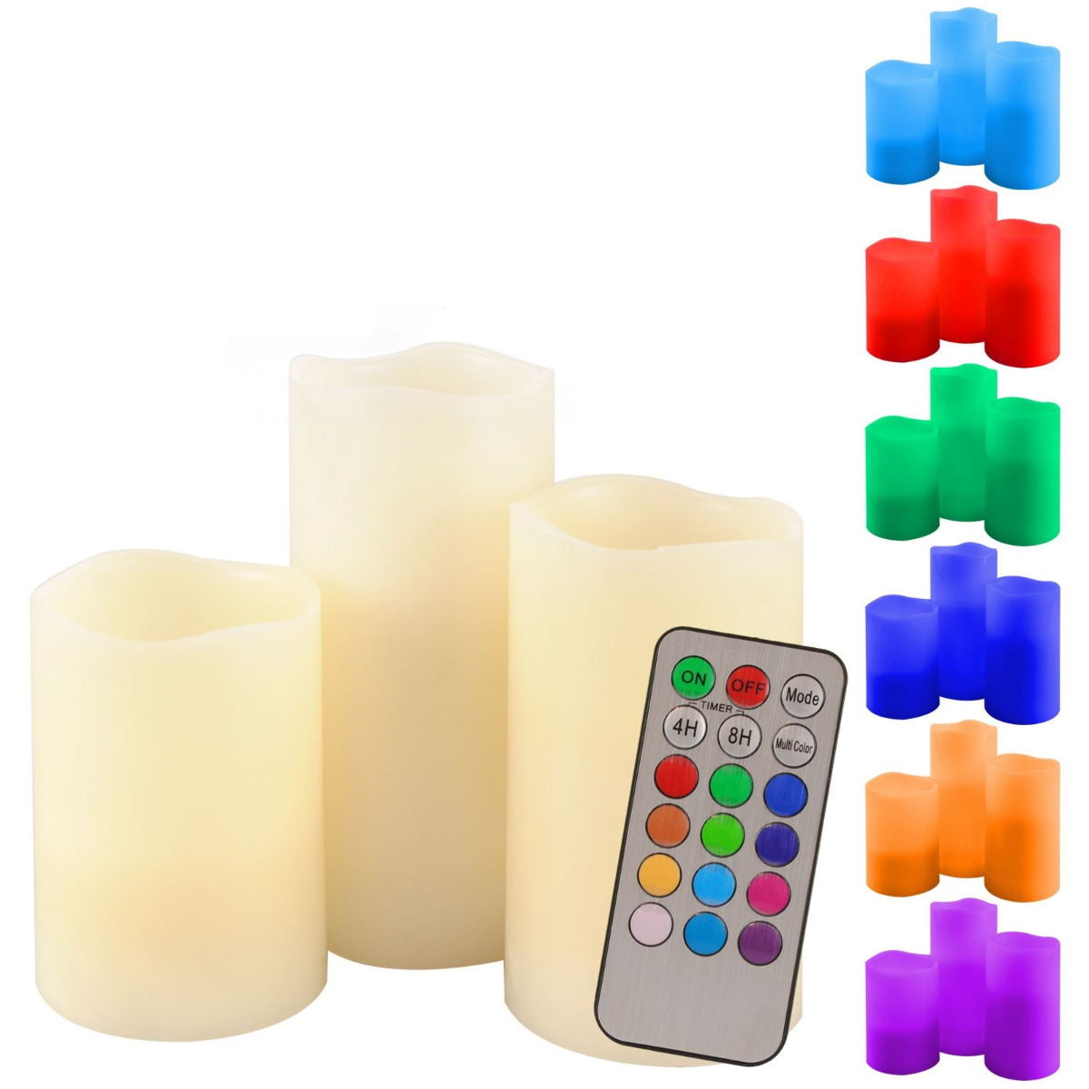 OO68 ŚWIECZKI ŚWIECE LED NA PILOTA 3 SZT ZESTAW RGB