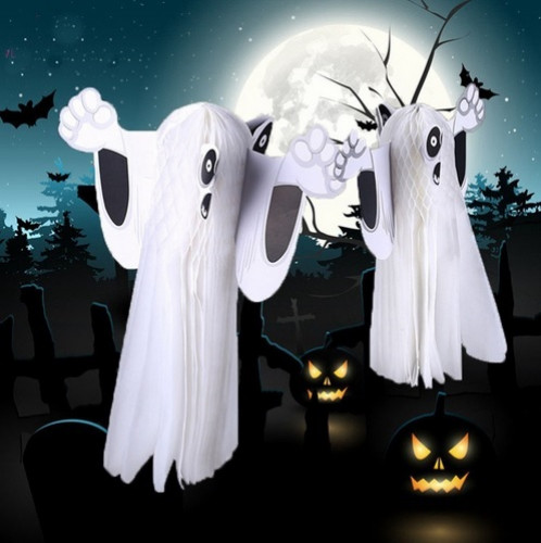 HL8 DUCH ZAWIESZKA DEKORACJA NA HALLOWEEN WISZĄCY DUSZEK PAPIEROWY 3D