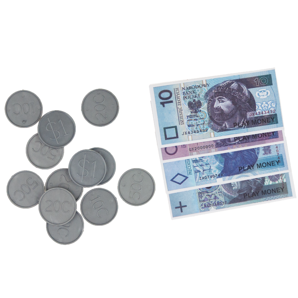 TG66239 PIENIĄDZE ZABAWKOWE ZESTAW BILON + BANKNOTY ZŁOTÓWKI zdjęcie 2