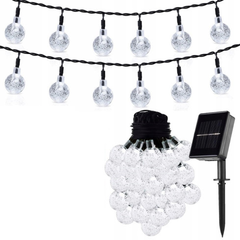 Girlanda solarna, lampki solarne, zimne białe, łańcuch 20led, 5m
