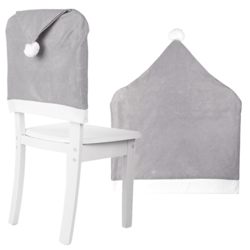 Pokrowiec na krzesło, czapka Mikołaja, ozdoba oparcia krzesła, szary, 60x50cm