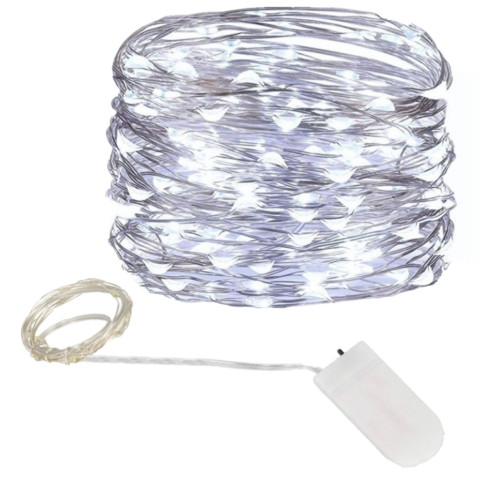 TG66259-1 LAMPKI CHOINKOWE Na DRUCIKU 10 LED MIKRO GIRLANDA ZIMNY BIAŁY + baterie