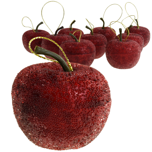 TG61386-3 JABŁKA ZAWIESZKI 9SZT/KPL BOMBKI NA CHOINKĘ BROKATOWE ozdoby JABŁUSZKA 9szt CZERWONE
