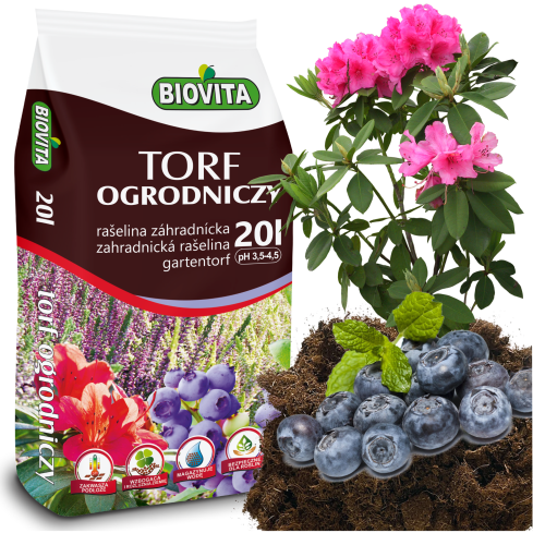 Tofr ogrodniczy kwaśny, dodatek do podłoża, do roślin kwasolubnych, borówek, azalii, Biovita 20l