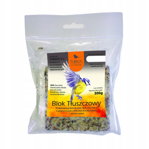 BLOK TŁUSZCZOWY DLA DZIKICH PTAKÓW Z ZIARNAMI NA ZIMĘ TURDUS 300G