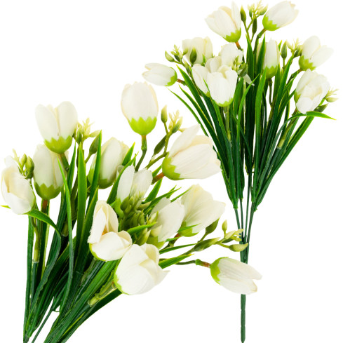 CV13987-1 KROKUS BUKIET KROKUSÓW KROKUSY W TRAWIE BIAŁE SZTUCZNE KWIATY WIOSENNE