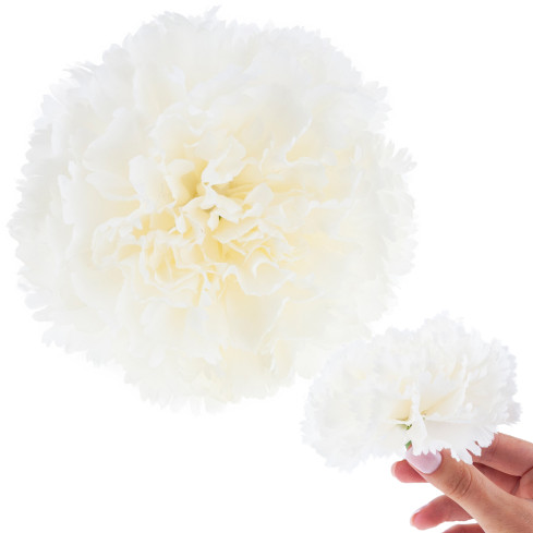 Goździk wyrobowy, główka kwiatowa, sztuczny, biały, do stroików, 10cm