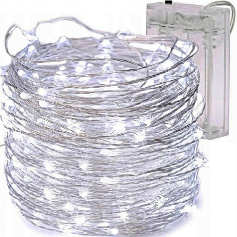 TG66254-1 LAMPKI CHOINKOWE Na DRUCIKU 40 LED MIKRO GIRLANDA ZIMNY BIAŁY ŚWIATEŁKA AA