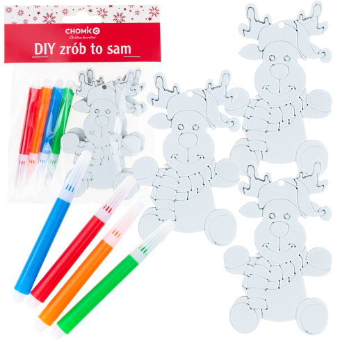 DIY7083 KOMPLET OZDÓB BOŻONARODZENIOWYCH DO ZAWIESZENIA Z 4 PISAKAMI DIY