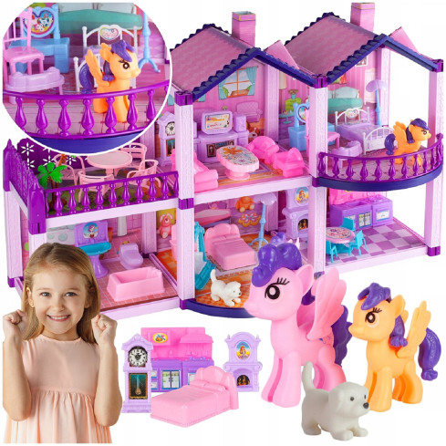 TG67311 DOM DOMEK DLA LALEK Z AKCESORIAMI TARASEM KUCYKI WILLA KUCYKÓW VILLA MEBLE