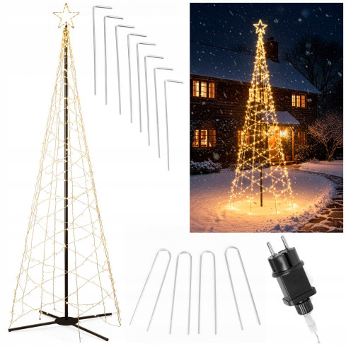 Choinka stożkowa led z gwiazdą, ozdoby, oświetlenie świąteczne, 320led, 1,8m