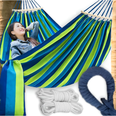 TG48174-1 HAMAK OGRODOWY ZE STELAŻEM BUJAK + POKROWIEC I LINKI 70X170 CM NIEBIESKI