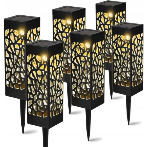 TG71286 LAMPA SOLARNA OGRODOWA 6SZT AŻUROWA LED LAMPION WBIJANA SŁUPEK CZARNY