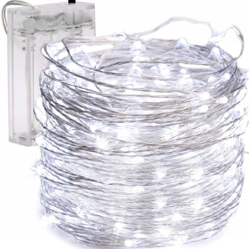 TG66263-1 LAMPKI NA DRUCIKU 80 LED MIKRO GIRLANDA ZIMNY BIAŁY AA