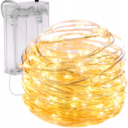 TG66263-2 LAMPKI CHOINKOWE NA DRUCIKU 80 LED ŚWIATEŁKA MIKRO GIRLANDA CIEPŁY BIAŁY AA