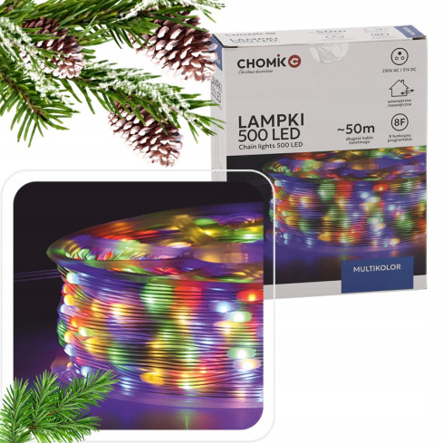 Lampki led micro na szpuli, 500l, choinkowe, świąteczne, multikolor, 3+50m