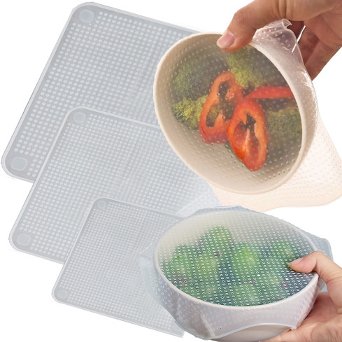 HH94 POKRYWKI SILIKONOWE UNIWERSALNE 4 SZT DO ŻYWNOŚCI WIELORAZOWE PRZYKRYWKI