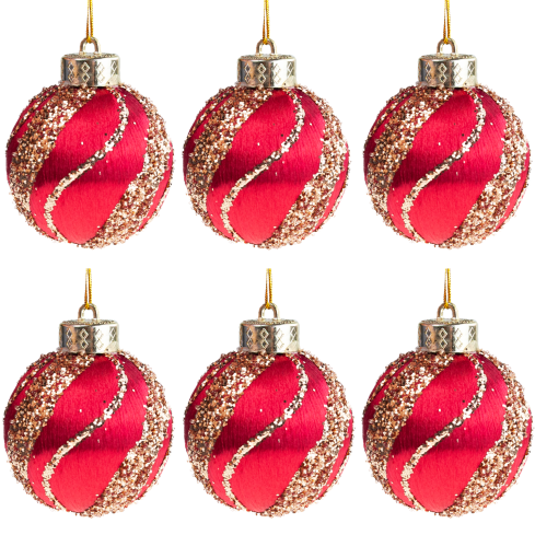 TG78529-3 BOMBKA STYROPIANOWA 6SZT BORDOWA CZERWONA BROKATOWA