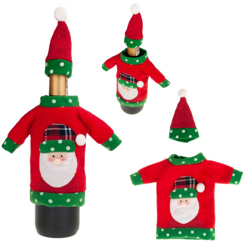 TG53036-2 ETUI pokrowiec ŚWIĄTECZNY UBRANKO NA BUTELKĘ SWETEREK Z CZAPECZKĄ TORBA WINO