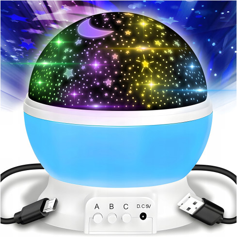 TG56632-3 LAMPKA NOCNA PROJEKTOR GWIAZD NIEBA OBROTOWA 360 NIEBIESKA