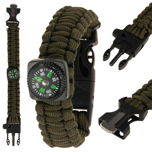 SS88 BRANSOLETKA SURVIVAL OPASKA 5W1 KOMPAS KRZESIWO LINKA OSTRZE LINKA PARACORD
