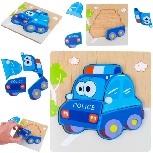 TG50030 KLOCKI DREWNIANE UKŁADANKA EDUKACYJNA PUZZLE FIGURY MONTESSORI POLICJA AUTO