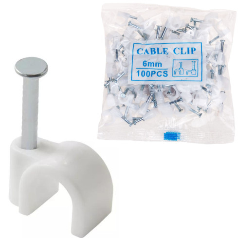 TG56669 UCHWYTY KABLOWE KLIPSY DO KABLI Z GWOŹDZIEM BIAŁE 100SZT 6MM
