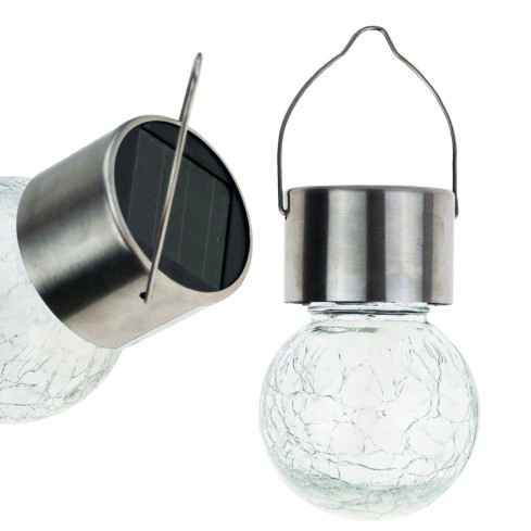 TG60452 LAMPA SOLARNA LED OGRODOWA SZKLANA DEKORACYJNA WISZĄCA KULA HACZYK BALKON
