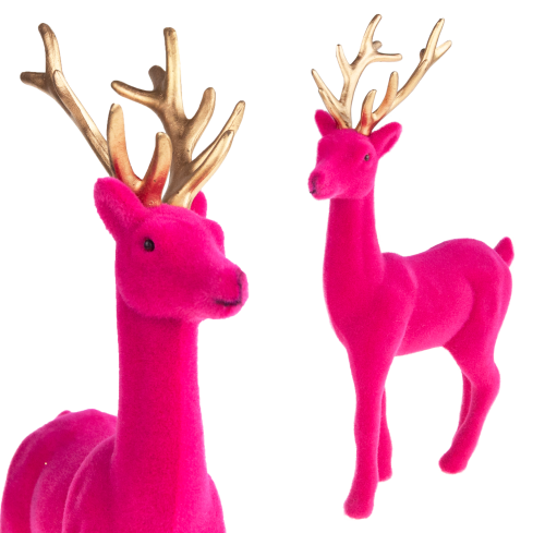 TG61448-7 RENIFER FLIOKOWANY RÓŻOWY ZŁOTE POROŻE PLASTIK JELEŃ WELUR
