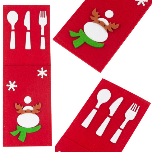 Etui na sztućce, świąteczne, dekoracja stołu, czerwony, mix wzorów, 1szt.