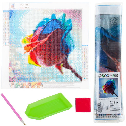 TG64203-12 HAFT DIAMENTOWY Diamond Painting Mozaika Diamentowa TĘCZOWA RÓŻA 5D