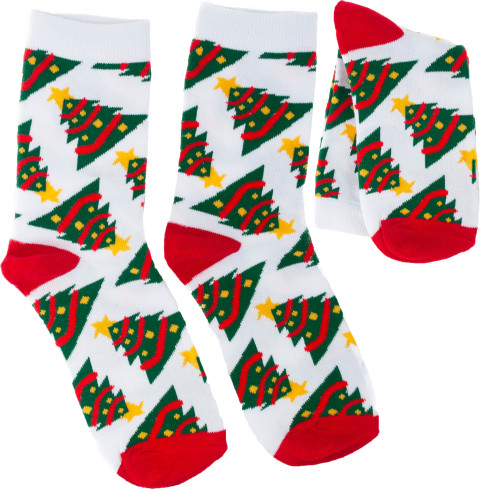 Skarpetki z motywem świątecznym, bawełniane, z choinkami, upominek, rozmiar uniwersalny