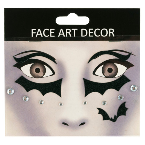 Naklejki na twarz, czarne, z kryształkami, 3d, Halloween make-up, komplet