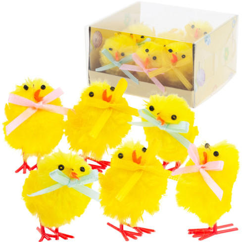 TG70403-1 KURCZACZKI KURCZAKI WIELKANOCNE PISKLĘTA KURA WIELKANOC STROIK FIGURKI 6szt