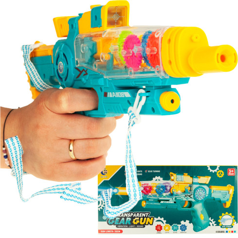 TG71056 PISTOLET PRZEZROCZYSTY WIBRACYJNY EFEKTY ŚWIETLNE GEAR TRYBIKI ZĘBATKI LED