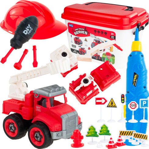 TG71069 MAŁY STRAŻAK ZESTAW MAŁEGO STRAŻAKA POJAZDY AUTKA WÓZ AKCESORIA HEŁM 4 W 1