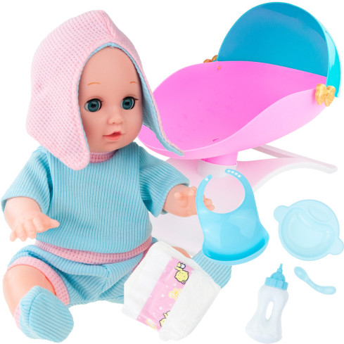 TG71071 LALKA BOBAS KOŁYSKA ŁÓŻECZKO DLA LALEK LALKI ZESTAW AKCESORIA DŹWIĘKI PŁACZ