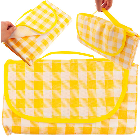 TG71411-1 DUŻY KOC PIKNIKOWY TURYSTYCZNY PLAŻOWY WODOODPORNY MATA PIKNIK ŻÓŁTA KRATA