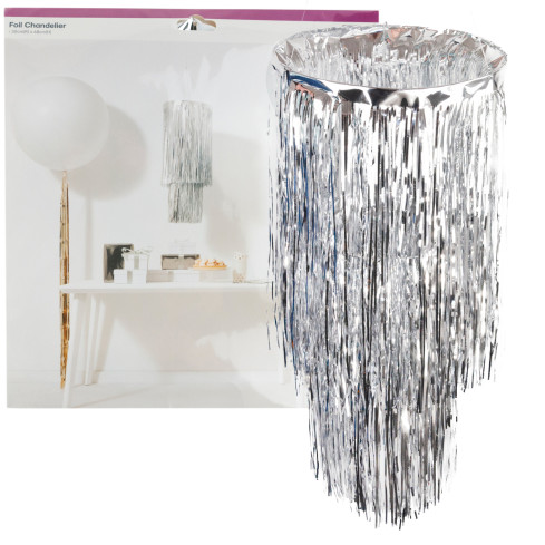 TG76151-1 DEKORACJA NA SUFIT ŻYRANDOL SREBRNY FOLIOWY KLOSZ PARTY URODZINY SYLWESTER