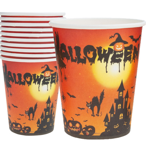 Kubki papierowe jednorazowe, motyw Halloween, z duchami dyniami, dekoracja stołu, 10szt/kpl