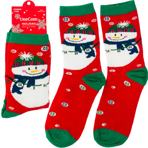 Skarpetki z motywem świątecznym, bawełniane, z bałwankiem, upominek, rozmiar uniwersalny