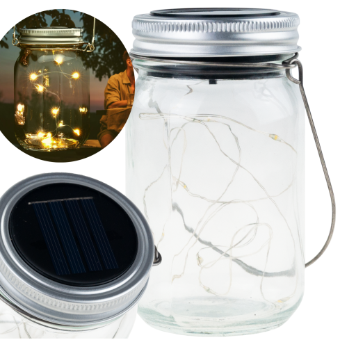 TG77618 LAMPA OGRODOWA LED SOLARNA WISZĄCA LATARENKA SŁOIK SZKLANY DRUCIK 10LED