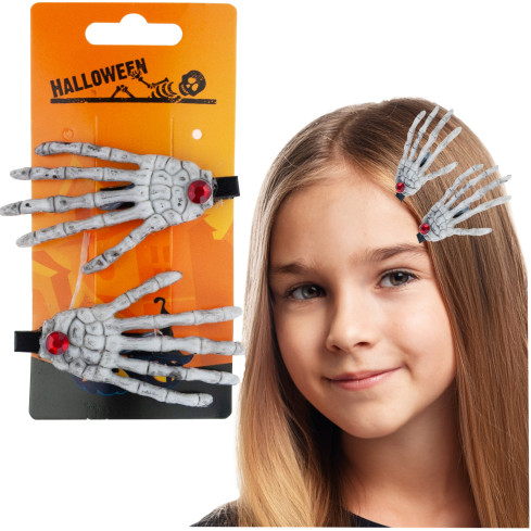 Spinki do włosów, ozdoby Halloween, dodatek do przebrania, wzór z czaszkami, kościotrup, zestaw 2szt.