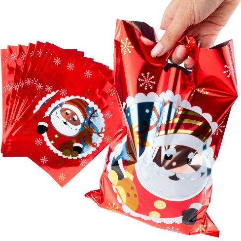 Worki prezentowe, torebki na prezenty, foliowe woreczki, Mikołajki, świąteczne, zestaw 10szt.